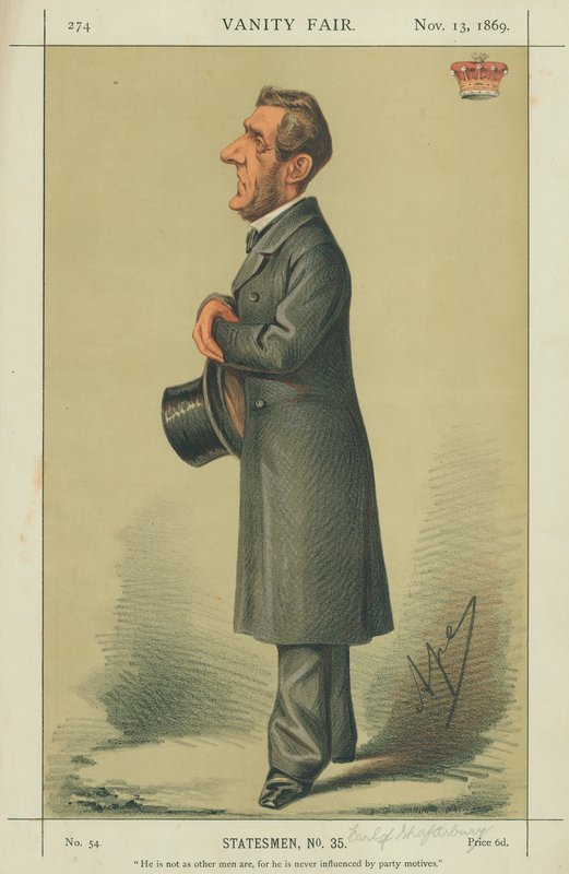 Earl of Shaftesbury, Han er ingen som andre menn er for han blir aldri påvirket av festmotiv, 13. november 1869, Vanity Fair tegneserie av Carlo Pellegrini