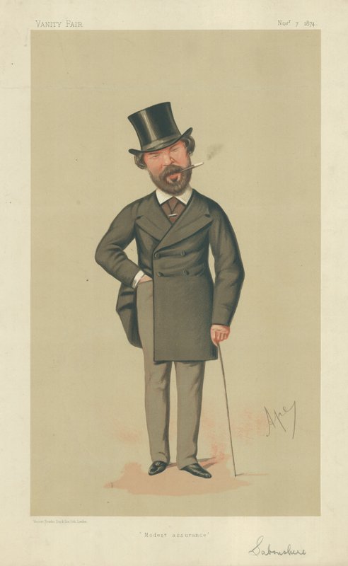 Mr Henry Du Pre Labouchere, Modest assurance, 7. november 1874, Vanity Fair tegneserie av Carlo Pellegrini
