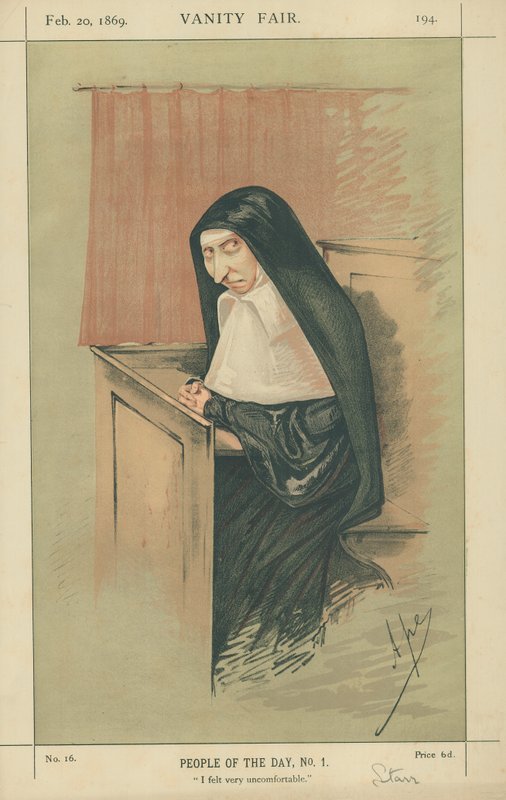 Fru Starr, jeg følte meg veldig ukomfortabel, 20. februar 1869, tegneserie Vanity Fair av Carlo Pellegrini