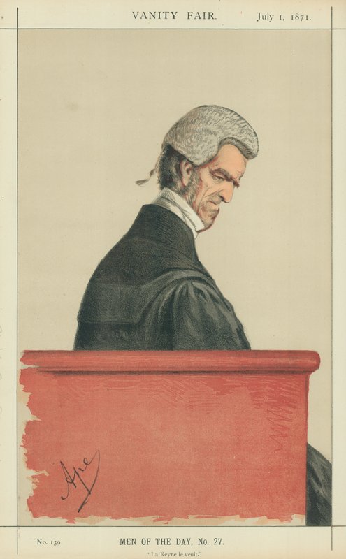 Sir John George Shaw-Lefevre, La Reyne le veult, 1. juli 1871, tegneserie Vanity Fair av Carlo Pellegrini