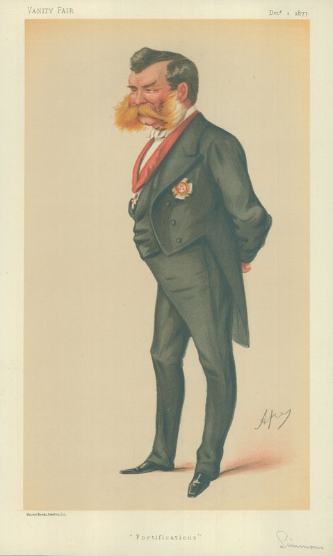 Sir John Lintorn Arabin Simmons, Fortifications, 1. desember 1877, Vanity Fair tegneserie av Carlo Pellegrini