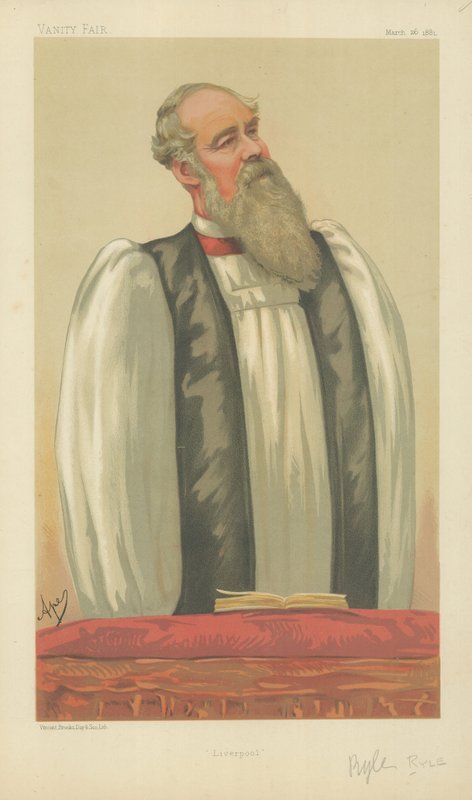 The Right Rev John Charles Ryle, Bishop of Liverpool, Liverpool, 26. mars 1881, Vanity Fair tegneserie av Carlo Pellegrini