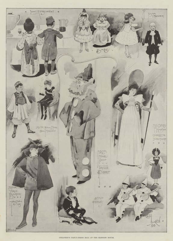 Fancy-dress ball for barn i Mansion House av Cecil Charles Windsor Aldin
