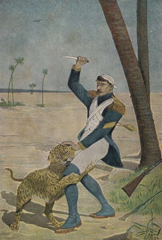 Fransk soldat angrepet av en panter i Egypt av Cecil Charles Windsor Aldin