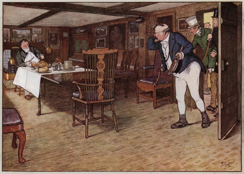 Illustrasjon for The Pickwick Papers av Cecil Aldin (litho-farge) av Cecil Charles Windsor Aldin