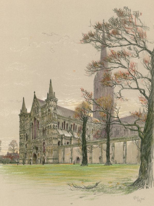 Salisbury katedral av Cecil Charles Windsor Aldin