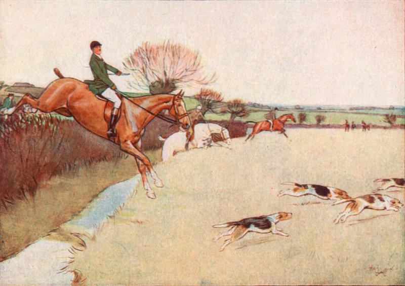 Hundene kom stormende over feltet. . . hestene følger tett på hundene av Cecil Charles Windsor Aldin