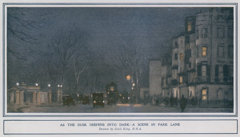 Når skumringen blir dypere i mørket - en scene i Park Lane av Cecil King