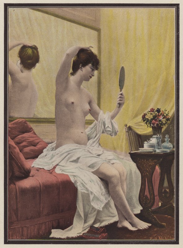 Kvinne på morgentoalettet hennes (farge litho) av Celestin Francois (after) Nanteuil