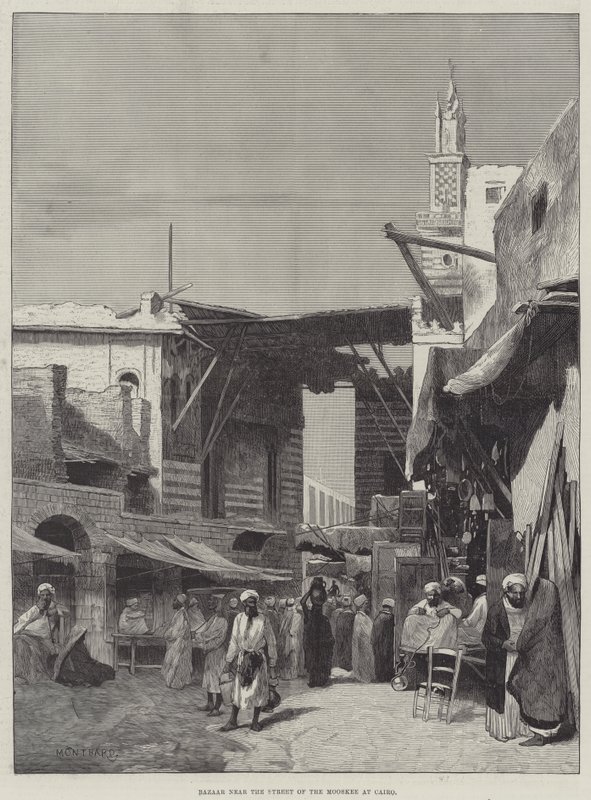 Basar nær Street of the Mooskee i Kairo av Charles Auguste Loye