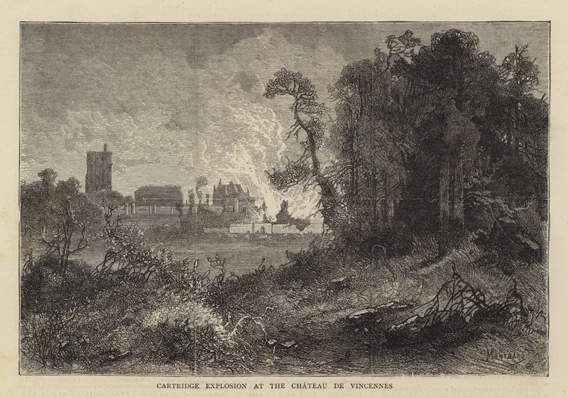 Patroneksplosjon ved Chateau de Vincennes av Charles Auguste Loye