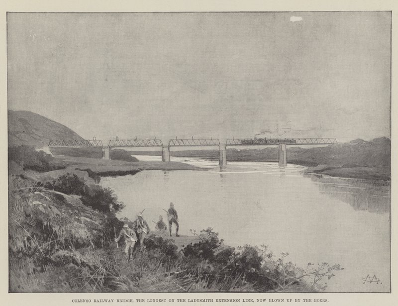 Colenso Railway Bridge, den lengste på Ladysmith Extension Line, nå sprengt av boerne av Charles Auguste Loye
