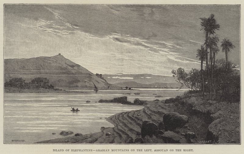 Island of Elephantine, Arabian Mountains til venstre, Assouan til høyre av Charles Auguste Loye