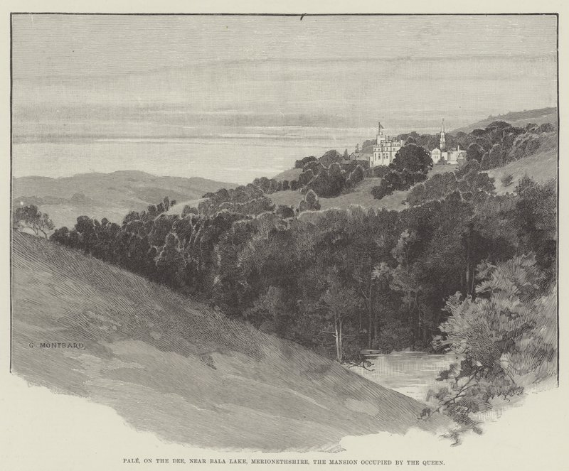 Pale, på Dee, nær Bala Lake, Merionethshire, herskapshuset okkupert av dronningen av Charles Auguste Loye