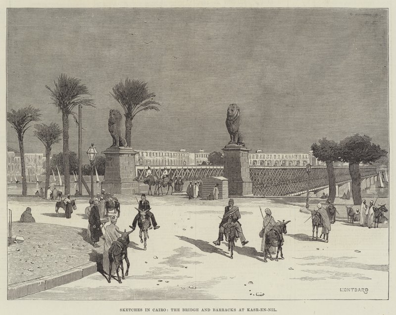 Skisser i Kairo, broen og brakkene ved Kasr-en-Nil av Charles Auguste Loye