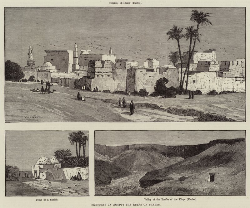 Skisser i Egypt, ruinene av Theben av Charles Auguste Loye