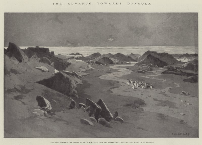 Fremskrittet mot Dongola, veien gjennom ørkenen til Khartoum, sett fra observatoriepunktet på fjellet ved Korosko av Charles Auguste Loye