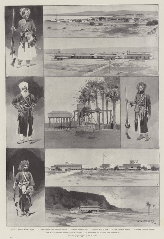 Baluchistan-forstyrrelsen, utsiktene og militærtypene i distriktet av Charles Auguste Loye