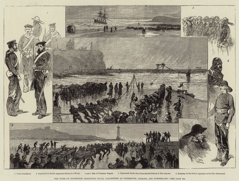 Hertugen av Edinburgh inspiserer marinefrivillige ved Tynemouth, Shields og Sunderland av Charles Auguste Loye