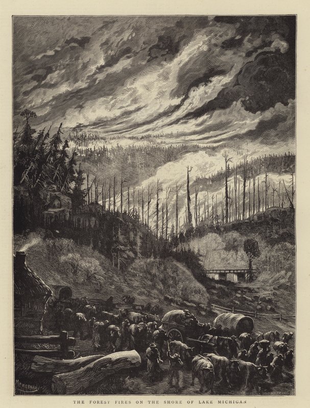 Skogbrannene ved bredden av Lake Michigan av Charles Auguste Loye