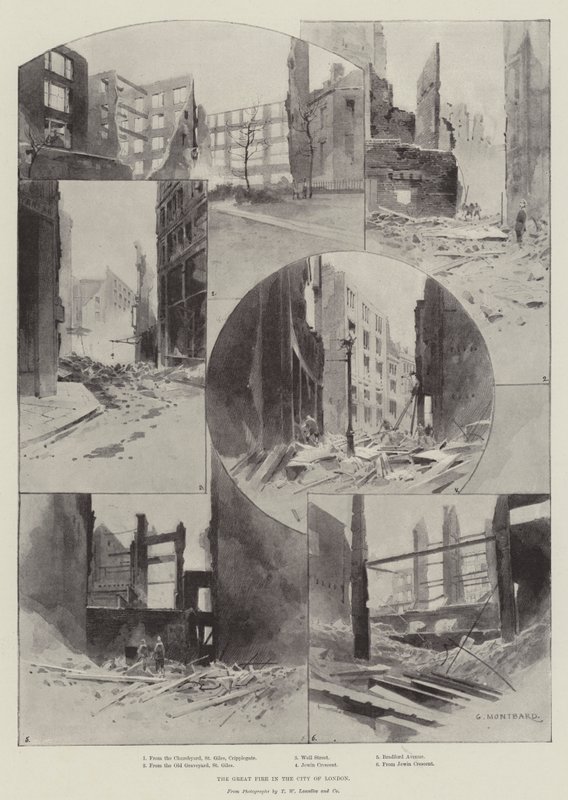 Den store brannen i London City av Charles Auguste Loye