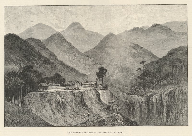 Lushai-ekspedisjonen, landsbyen Larkia av Charles Auguste Loye