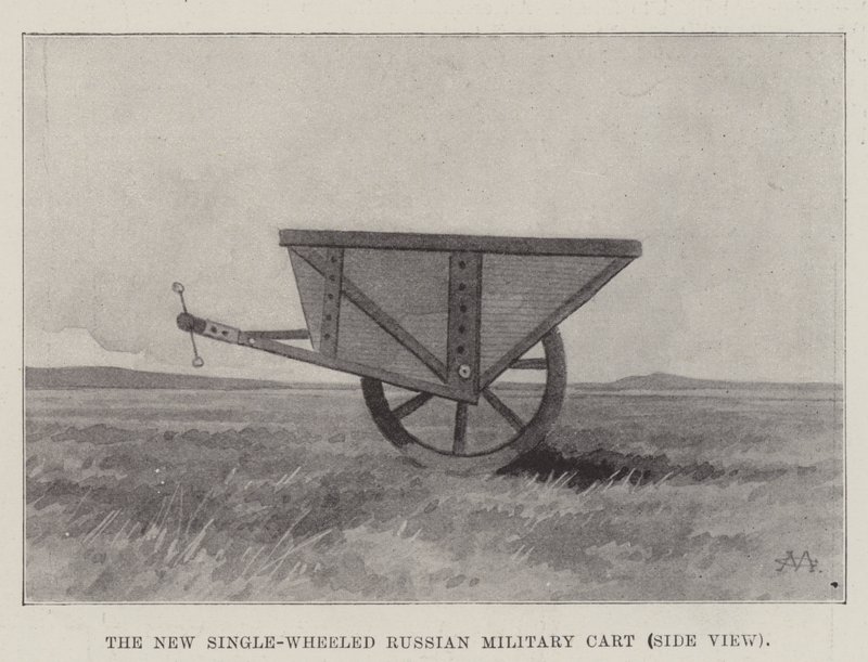 Den nye enhjulede russiske militærvognen, sett fra siden av Charles Auguste Loye