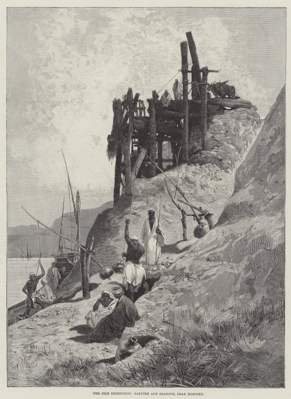 Nilekspedisjonen, Sakiyeh og Shadouf, nær Korosko av Charles Auguste Loye