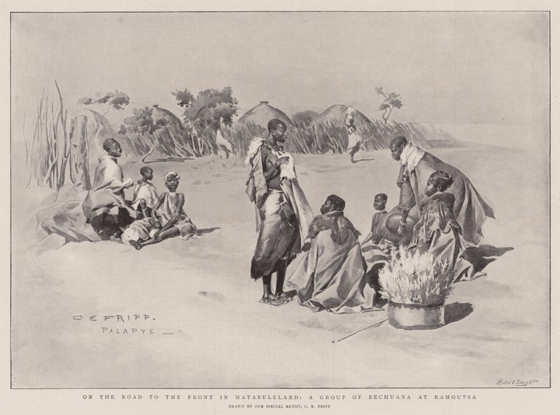 På veien til fronten i Matabeleland, en gruppe bechuana ved Ramoutsa av Charles Edmund Brock