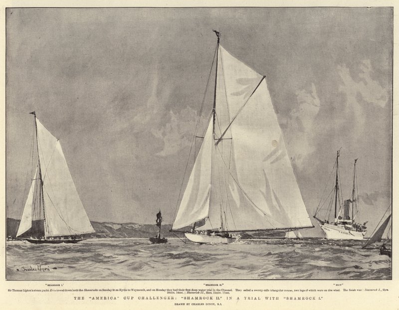 America Cup Challenger, Shamrock II i en prøveperiode med Shamrock I av Charles Edward Dixon