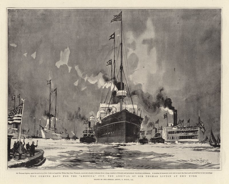 The Coming Race for America Cup, ankomsten av Sir Thomas Lipton til New York av Charles Edward Dixon