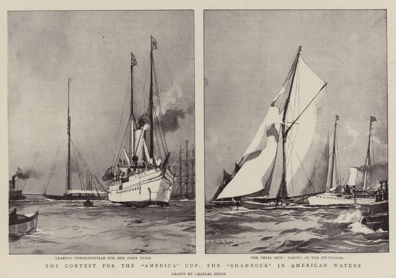 Konkurransen om America Cup, Shamrock i American Waters av Charles Edward Dixon