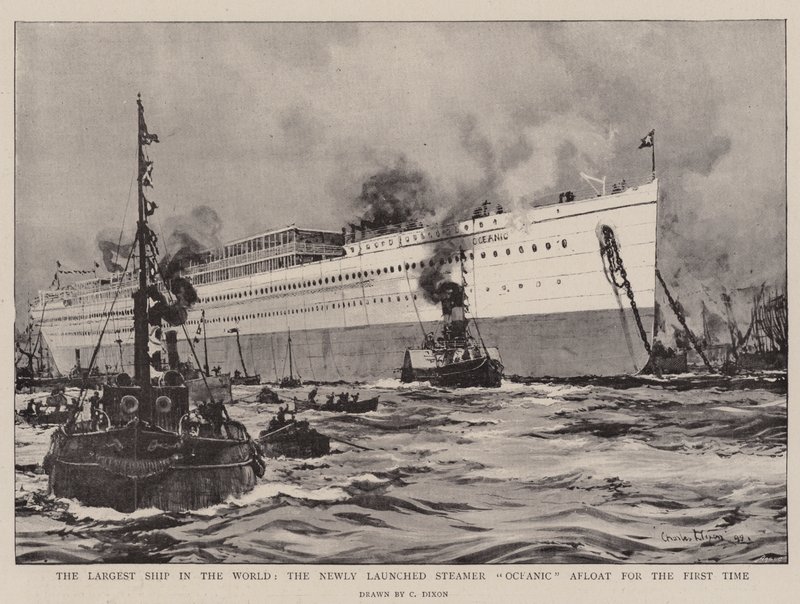 Det største skipet i verden, den nylig lanserte Steamer Oceanic Flytende for første gang av Charles Edward Dixon