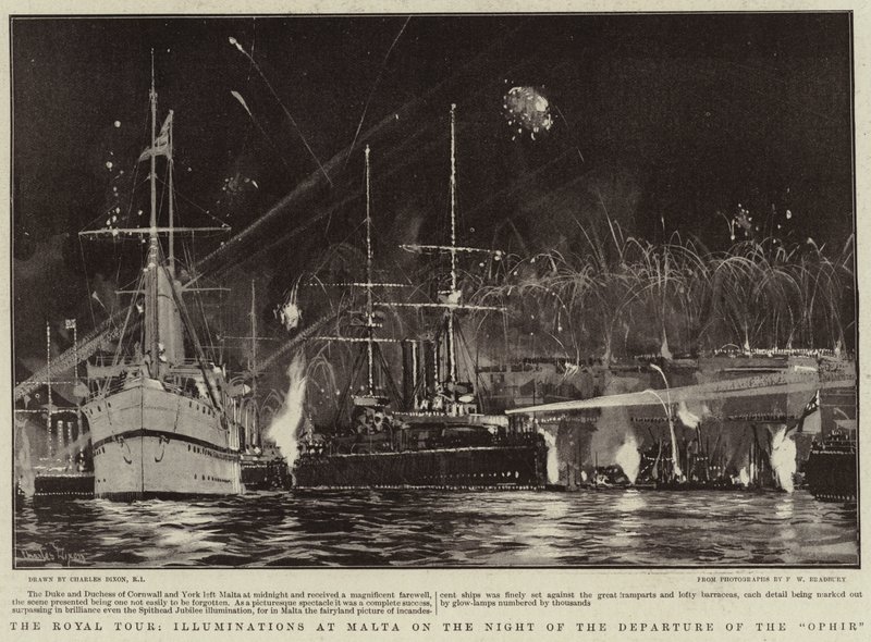 The Royal Tour, Illuminations at Malta on the Night of the Departure of the Ophir av Charles Edward Dixon