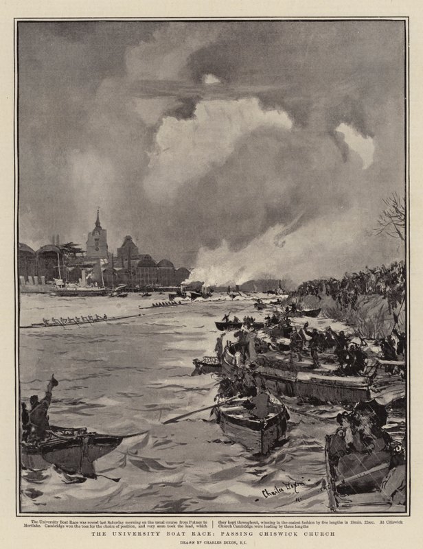 University Boat Race, forbi Chiswick Church av Charles Edward Dixon