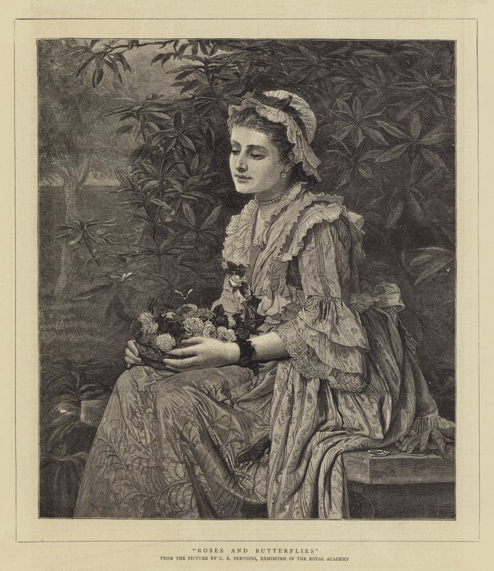 Roser og sommerfugler av Charles Edward Perugini