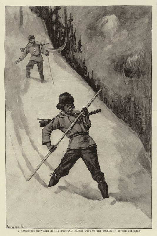 Et farlig snøskred i fjellkjedene vest for Rockies i British Columbia av Charles Edwin Fripp