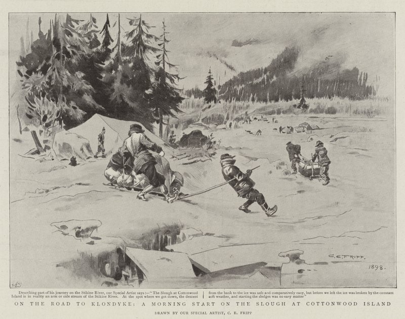 På veien til Klondyke, en morgenstart på Slough på Cottonwood Island av Charles Edwin Fripp