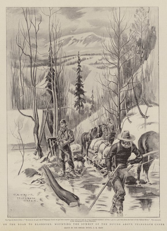 På veien til Klondyke, montering av Summit of the Divide over Telegraph Creek av Charles Edwin Fripp