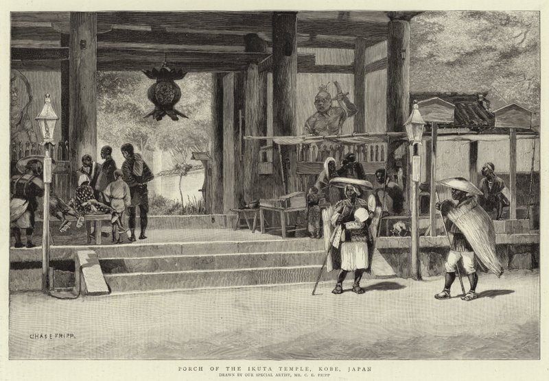 Veranda til Ikuta-tempelet, Kobe, Japan av Charles Edwin Fripp