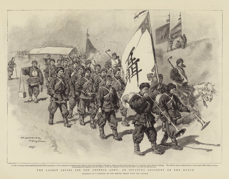 De siste avgiftene for den kinesiske hæren, et infanteriregiment i mars av Charles Edwin Fripp