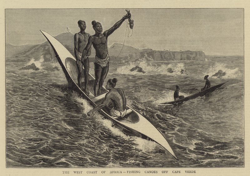 Vestkysten av Afrika, fiskekanoer utenfor Kapp Verde av Charles Edwin Fripp