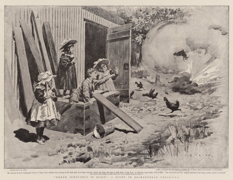 Where Ignorance is Bliss, en scene i beleaguered Ladysmith av Charles Edwin Fripp