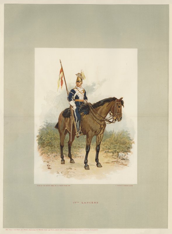17th Lancers, en trooper i anmeldelsesrekkefølge (chromolitho) av Charles Green