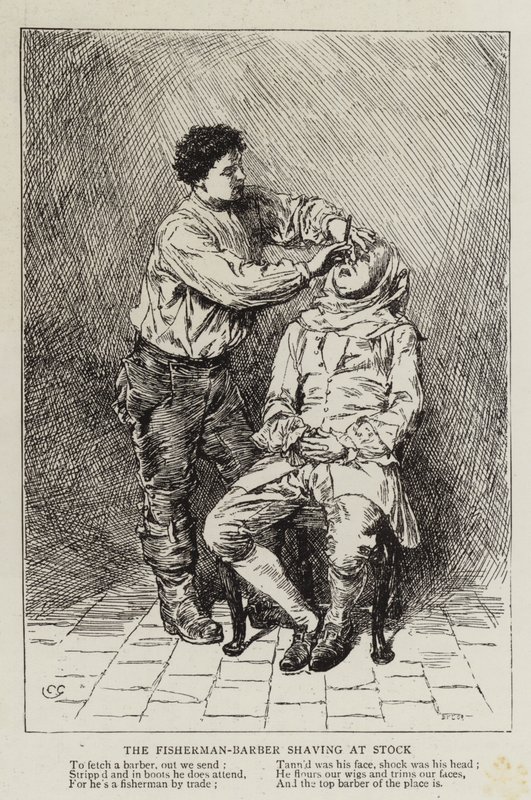 The Fisherman-Barber barbering på Stock av Charles Green
