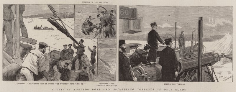 En tur i torpedobåt nr. 60, skyte torpedoer i Dale Roads av Charles J. Staniland
