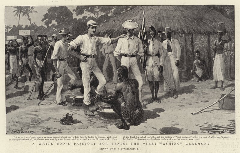 En hvit manns pass for Benin, fotvaskingsseremonien av Charles J. Staniland