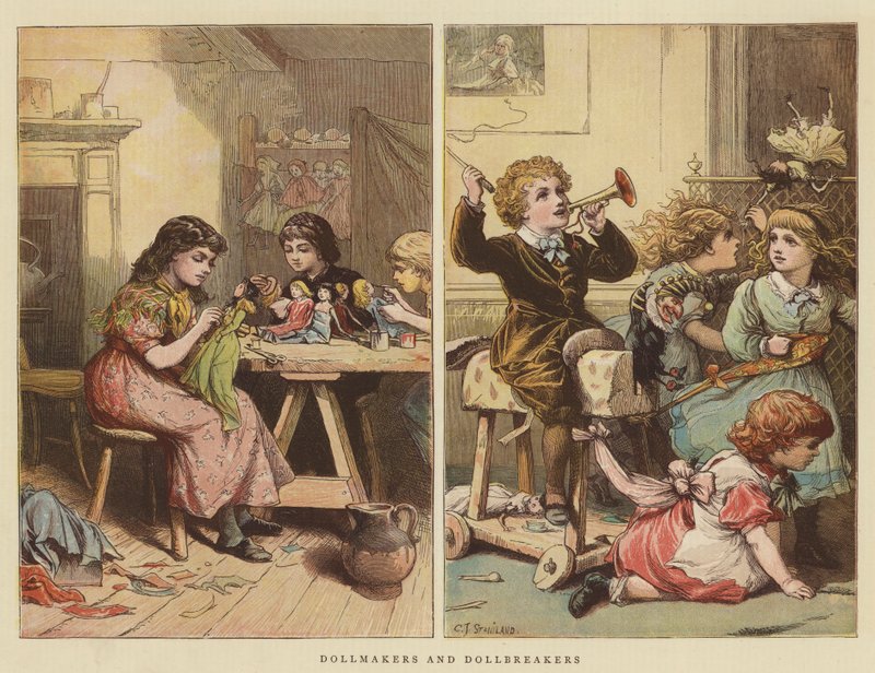 Dukkemakere og dukkeknekkere (chromolitho) av Charles J. Staniland