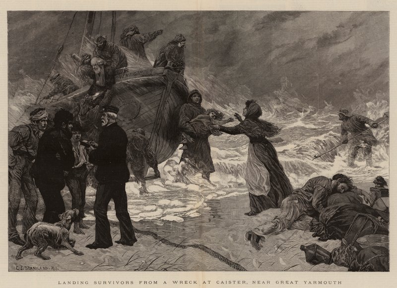 Lander overlevende fra et vrak ved Caister, nær Great Yarmouth av Charles J. Staniland