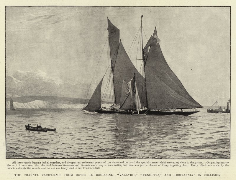 Channel Yacht-racet fra Dover til Boulogne, Valkyrie, Vendetta og Britannia i kollisjon av Charles J. Staniland